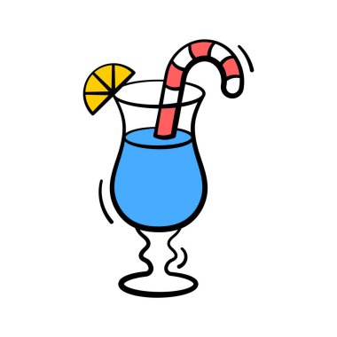 Portakal ve pipetle çizilmiş bir kokteyl ikonu.