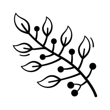 Yapraklar ve böğürtlenlerle biçimlendirilmiş bir ikon, çeşitli tasarım projeleri için mükemmel.