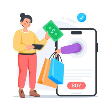 Çevrimiçi alışveriş, dijital işlem kavramı modern tarzda düz illüstrasyon