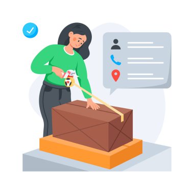 Online teslimat siparişi için paket kutusu hazırlayan kadın, konsept düz illüstrasyon