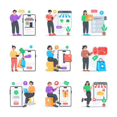 Güzel tasarlanmış harika ekommerce ve alışveriş dairesi çizimleri