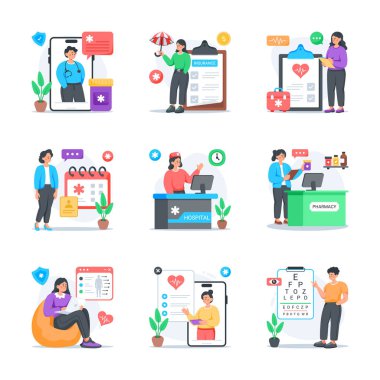 Ellerinizi bu inanılmaz düz stil illüstrasyon setine koyun.