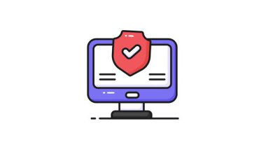 Monitörlü güvenlik kalkanı bilgisayar koruma simgesi konseptini gösteriyor