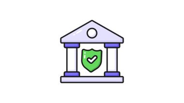 Banka binası, mali sigorta, banka güvenliği, güvenli bankacılık ikonu tasarımı ile koruma kalkanı