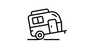 Gezgin kamp aracının doğrusal aminajlanmış simgesi.