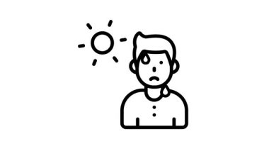 Büyüleyici bir taslak, sıcakta terleyen yüz simgesi.