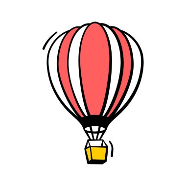 Sıcak hava balonu karalama ikonu, macera, turizm ve tatil gezisi