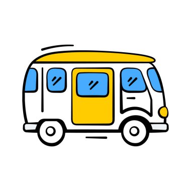 Yerel ulaşım, mekik servisi veya küçük yolcu aracı, minibus vektör tasarımı