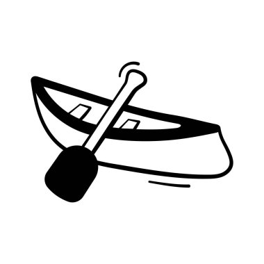 Göl seyahati, tekne gezisi ve deniz macerasını temsil eden karalama tarzında bir sandal simgesi..