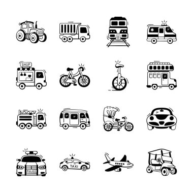 Seyahat karalama tarzı simgeleri tasvir eden modern koleksiyonumuzu indir