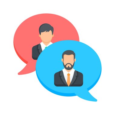 Konuşma baloncukları olan iki kişi, takım tartışmasını sembolize ediyor veya sohbet ediyor.