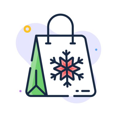 Beyaz kar tanesi tasarımıyla süslenmiş bayram alışveriş çantası.