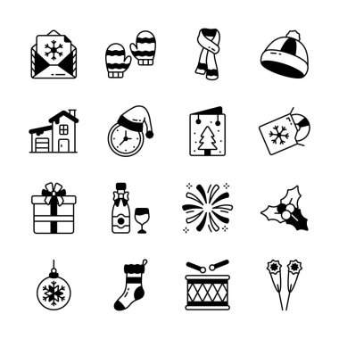 Modern tasarım tarzında iyi tasarlanmış Noel simgeleri, premium vektörler paketi