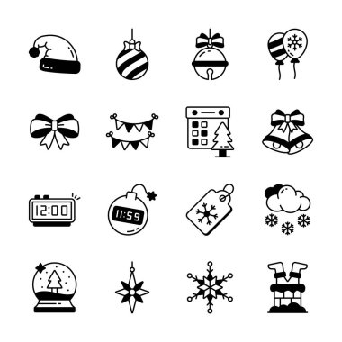 Modern düz hat tarzında, premium kullanıma hazır noel simgeleri koleksiyonu