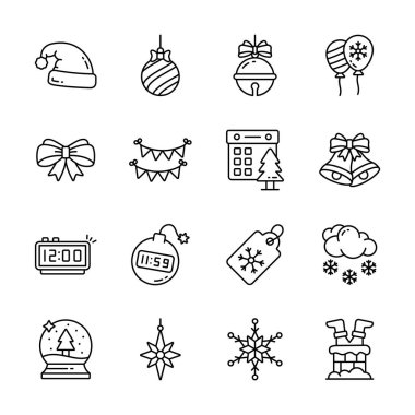 Modern düz hat tarzında, premium kullanıma hazır noel simgeleri koleksiyonu