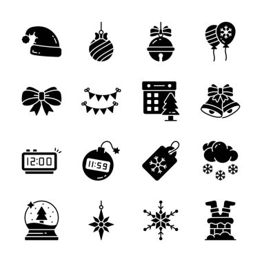 Modern düz hat tarzında, premium kullanıma hazır noel simgeleri koleksiyonu