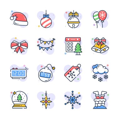 Modern düz hat tarzında, premium kullanıma hazır noel simgeleri koleksiyonu