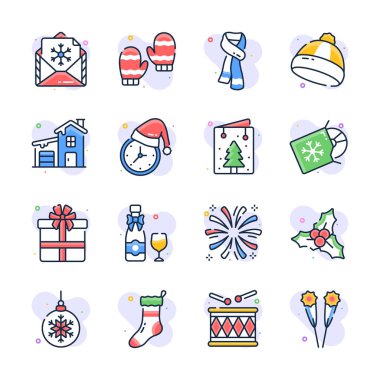 Modern tasarım tarzında iyi tasarlanmış Noel simgeleri, premium vektörler paketi