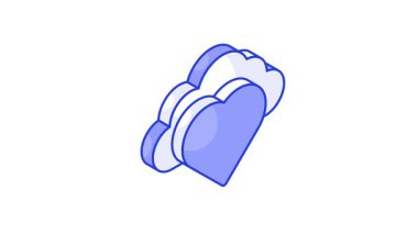 Favori bulut depolama, bulut ve kalp izometrik vektör tasarımı