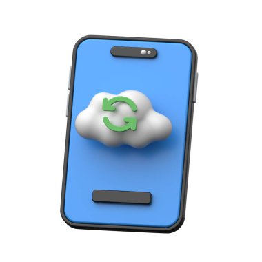 Dosya senkronizasyonunu gösteren bulut sembollü 3B mobil aygıt