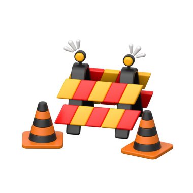 3D barikat ve koniler bakım veya çalışma altındaki sayfayı simgeliyor