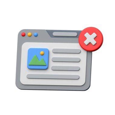 Kırmızı yasaklama sembollü 3B tarayıcı penceresi simgesi, resimleme için hazır