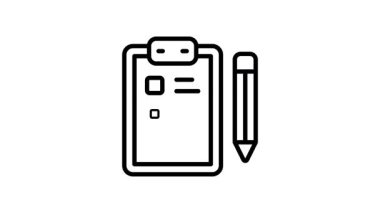 Sınav kağıdı ve kaleminin modaya uygun taslak biçimli canlandırma simgesi