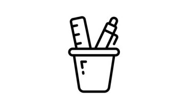 Malzemeleri olan bir kırtasiye sahibinin taslak biçimli canlandırılmış simgesi