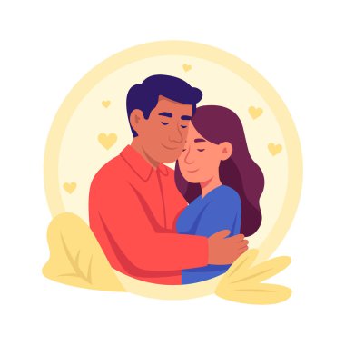 Sevgi ve yakınlıkla kucaklaşan çiftlerin iyi tasarlanmış düz çizimi.