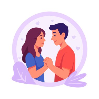 Mutlu aşıklar el ele tutuşur, güven ve sevgi gösterir, düz çizim