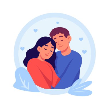 Romantik kucaklaşmanın bu muhteşem düz stil illüstrasyonuna ellerinizi koyun.