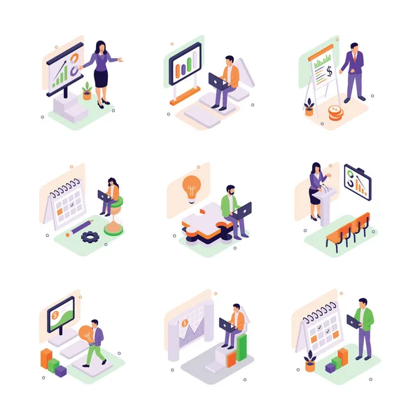 İyi tasarlanmış iş eğitimi ve sunumlarının düz stil çizimleri