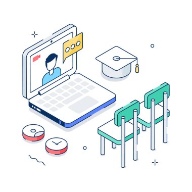 İzometrik tarzda çevrimiçi öğrenmenin yaratıcı tasarımı