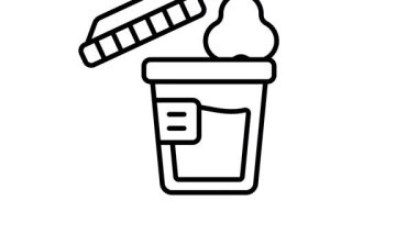 İdrar testi konteynerini gösteren kişiselleştirilebilir bir taslak biçim canlandırma simgesi