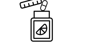 Vitamin tabletleri kavanozunu gösteren bu moda çizgi biçimindeki canlandırılmış simgeyi alın