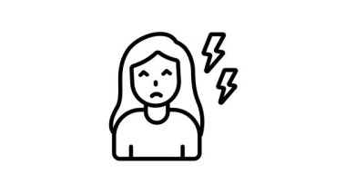 Baş ağrısından muzdarip bir kızı gösteren animasyon simgesi.