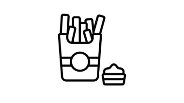 Dip soslu patates kızartmasının düzenlenebilir taslak stili animasyon ikonu