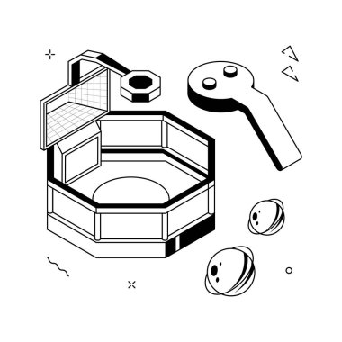Çevrimiçi oyun veya esport rekabetini temsil eden Isometric sanal arena illüstrasyonu