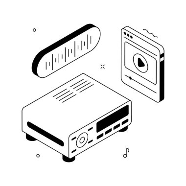 DVD oynatıcı izometrik illüstrasyon film, video ve ev eğlencesini sembolize ediyor