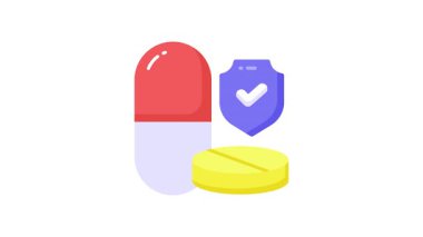 İlaç hapları içeren koruma kalkanı ilaç koruma ikonu, uyuşturucu güvenlik videosu