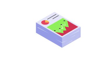 Analiz için grafikleri ve grafikleri olan bir veri raporunun Isometric canlandırılmış simgesi