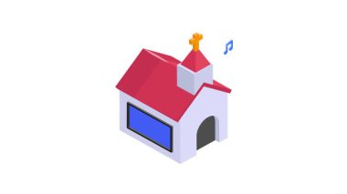 Hıristiyanlık evi animasyon vektör izometrik stili, kilise animasyon ikon tasarımı