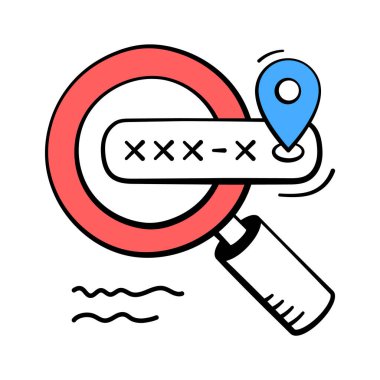 Konum kodu, ürün ve arama vektörü içeren bir kod alanı üzerinde büyüteç