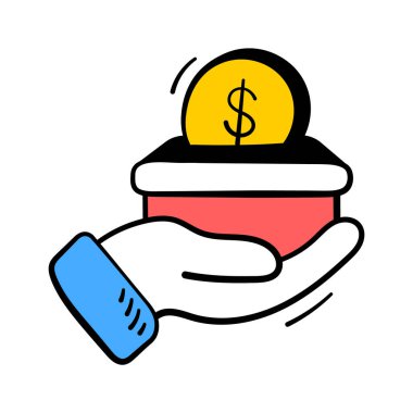 El ele tutuşup bağış ya da cüzdan ödemelerini temsil eden bir madeni para kutusu tutuyoruz.