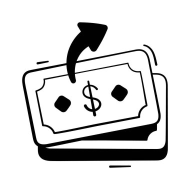 Nakit ve geri dönüşleri gösteren oklu para, elle çizilmiş vektör