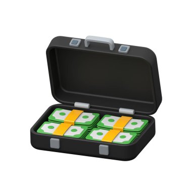 Para dolu 3D çanta işi, başarıyı ve kâr resimlerini simgeliyor.