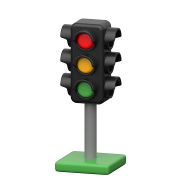 Harita ve navigasyon kavramları için trafik sinyal ışıklarının 3B görüntüsü.