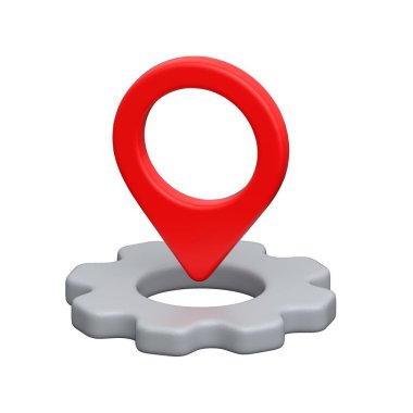 Çizim ayarlarını gösteren bir dişli üzerine yerleştirilmiş 3B harita iğnesi