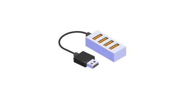 Aygıtları bağlamak için birden fazla USB portu, usb göbeğinin izometrik simge animasyonu