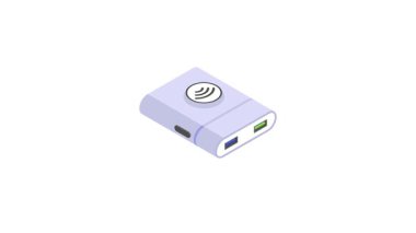 Elektronik güç bankası, kablosuz şarj aleti, kablosuz güç bankası izometrik ikon animasyonu